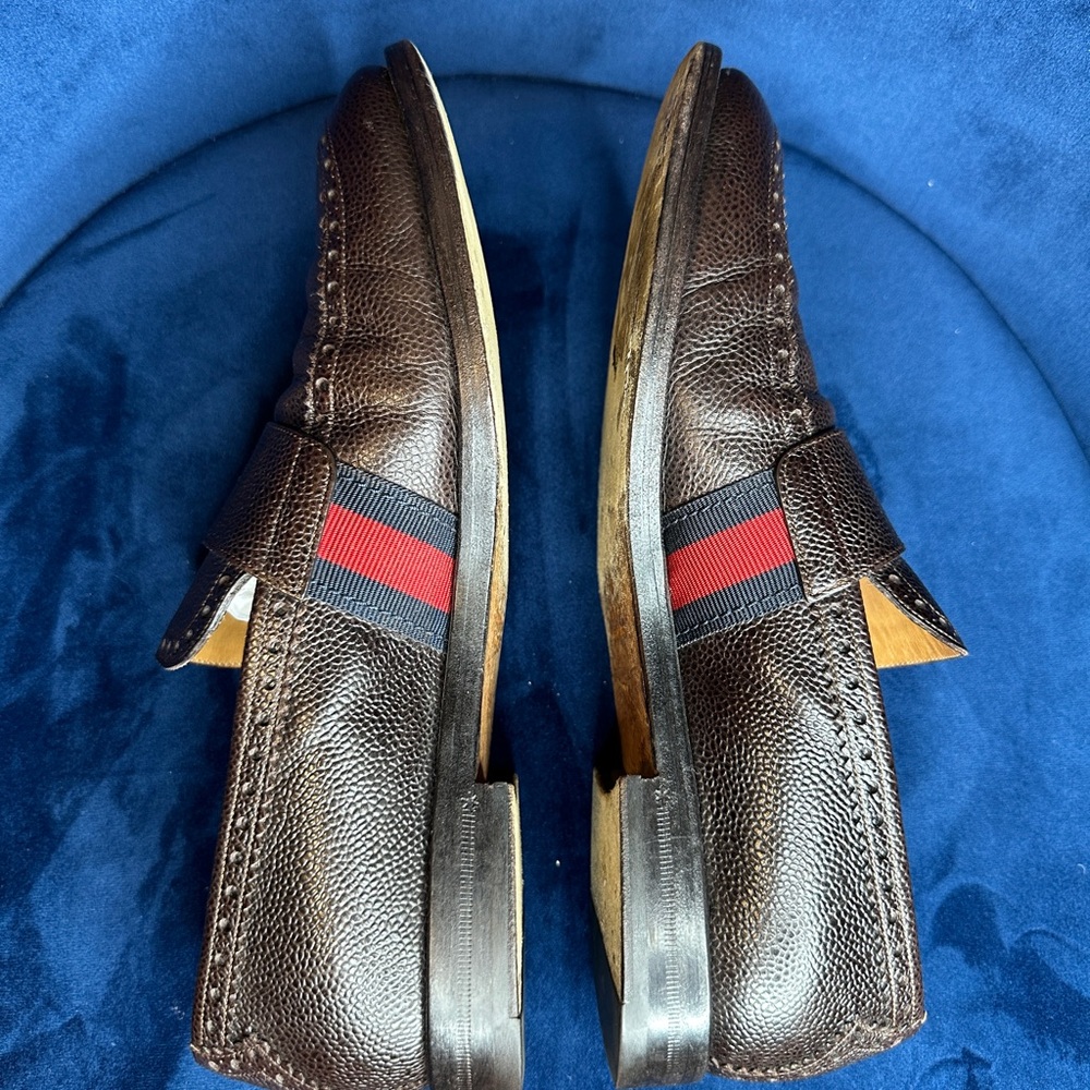 Gucci Web Accent Leather Loafers Size 8.5